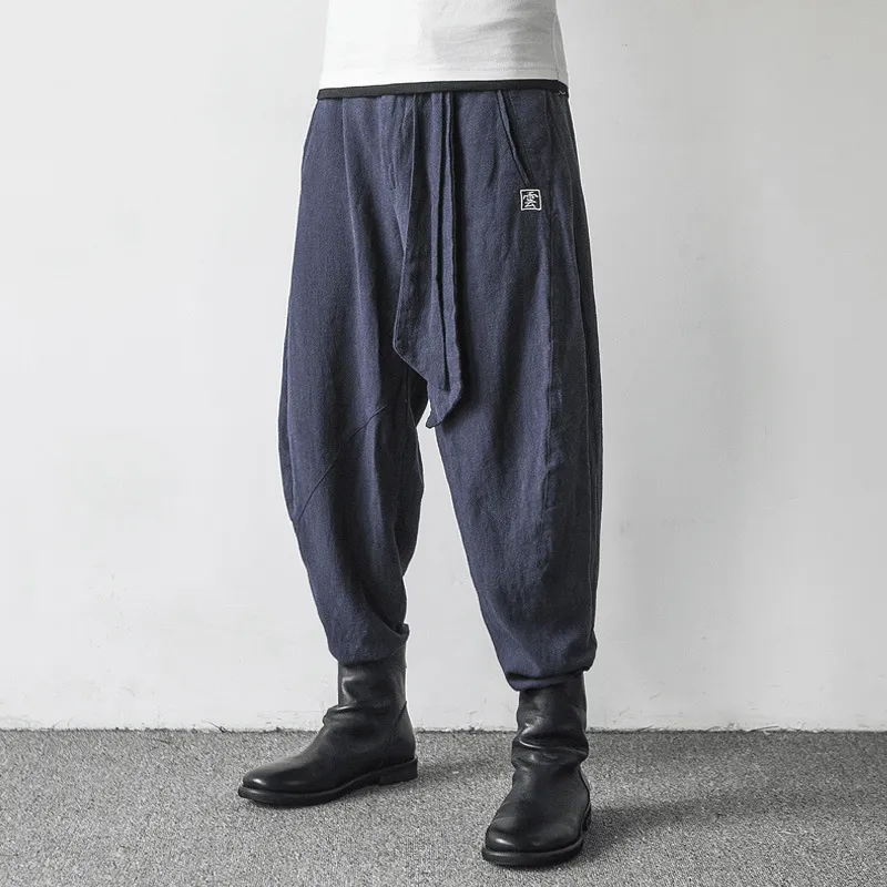 Cotton and Linen Harlan Embroidered Lantern Trousers for Men with Wide Legs Sophisticated Look LowProfileTopstitching