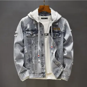 Abrasion Resistant Surface Neutral Tones Look Autumn and Winter Embroidered Ripped Denim Jacket