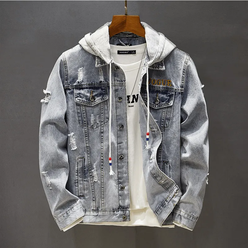 Soft Shell Autumn and Winter Embroidered Ripped Denim Jacket