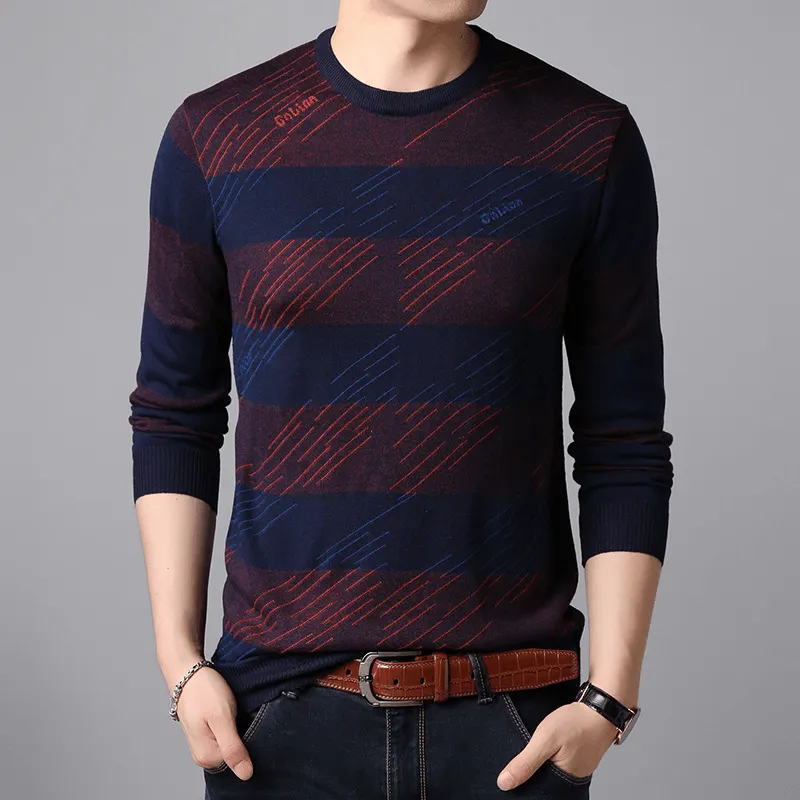Autumn New Men'S Knitted Sweater round Neck Sleek Fit Performance Comfort