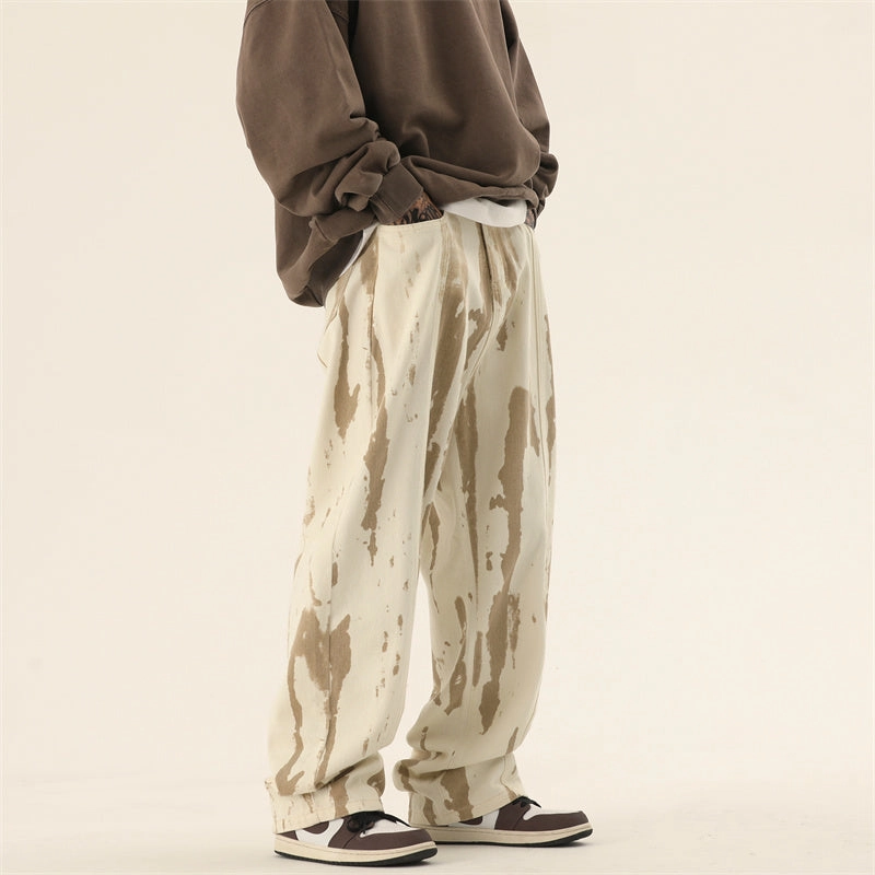 Autumn Draping Effect Tie-dyed Design Jeans For Men Anywhere Fit