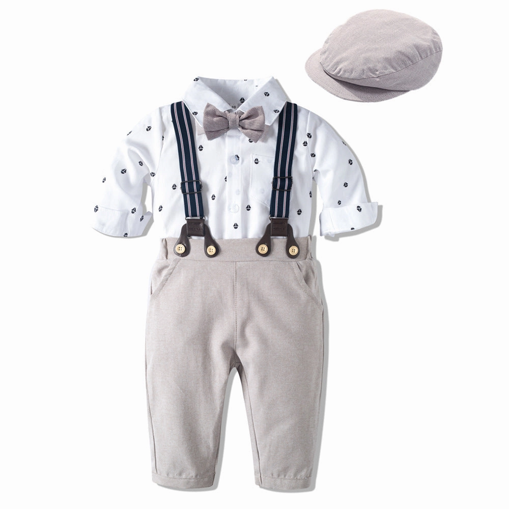 StretchMaterial Autumn New Long Sleeve Khaki Suit Infant Clothing Boys' Gentleman Children'S Clothing