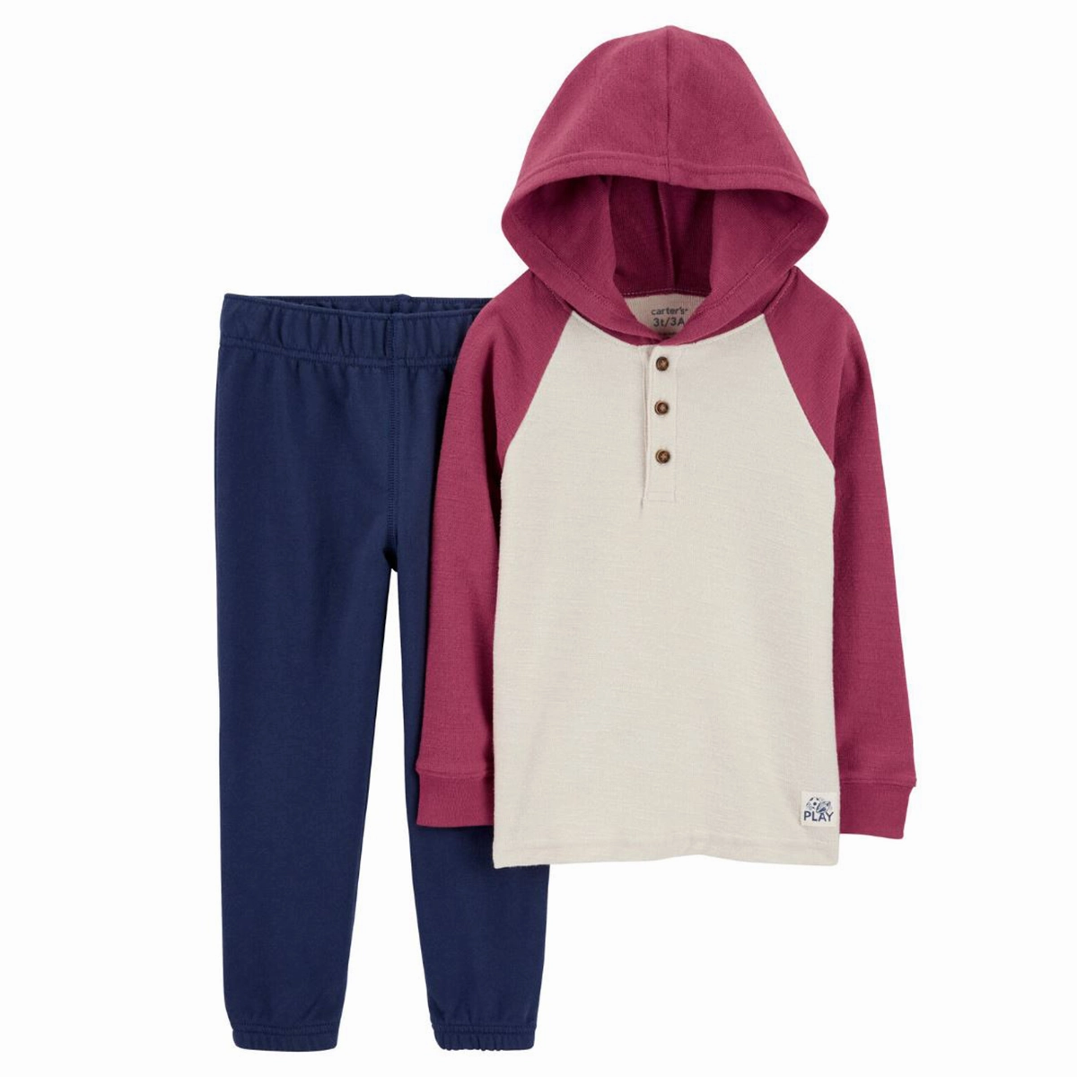 Temperature Regulating Fibers Baby Boy 2-Piece Hooded Henley Tee & Pull-On Pant Set S033610