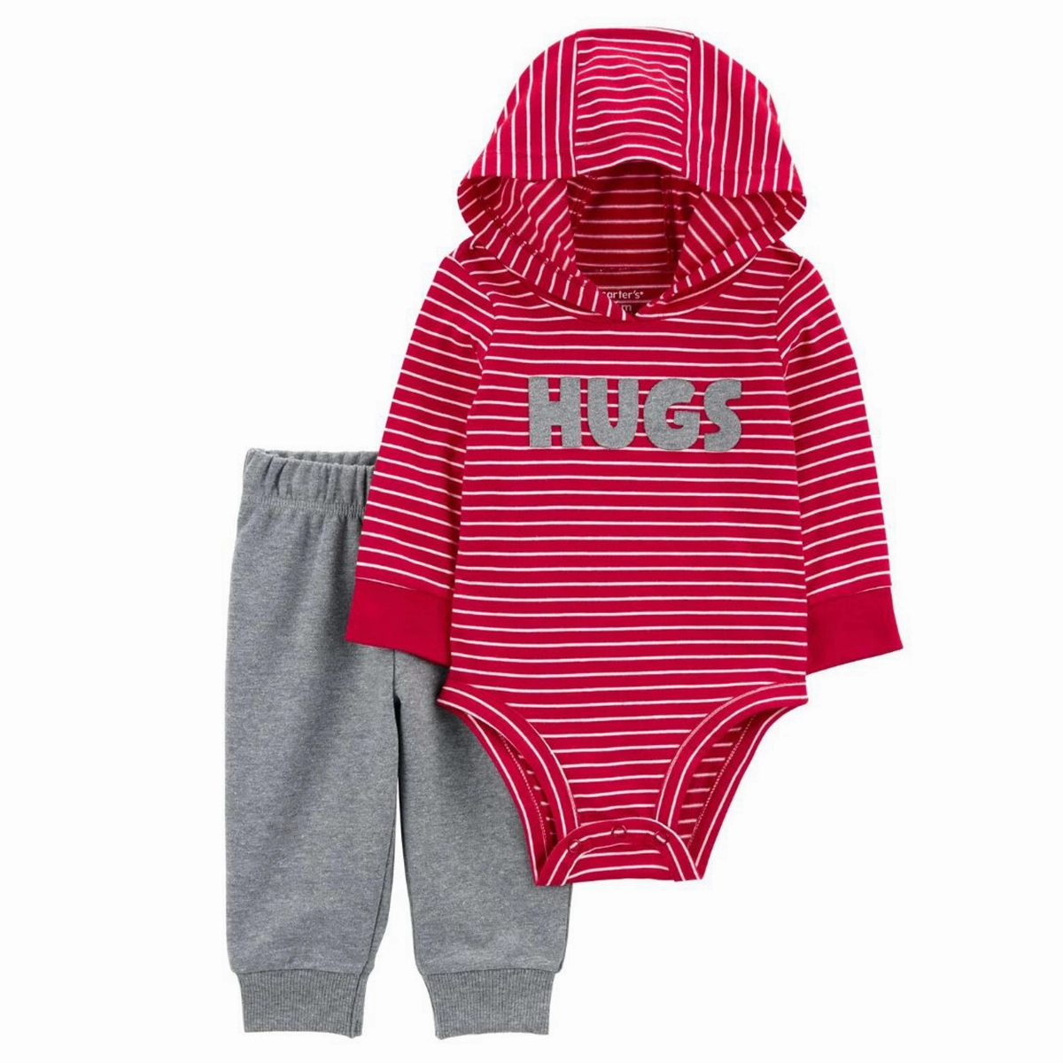 Baby Boy 2-Piece Striped Hugs Hooded Bodysuit Pant Set 1S050310 AntiFade Treatment