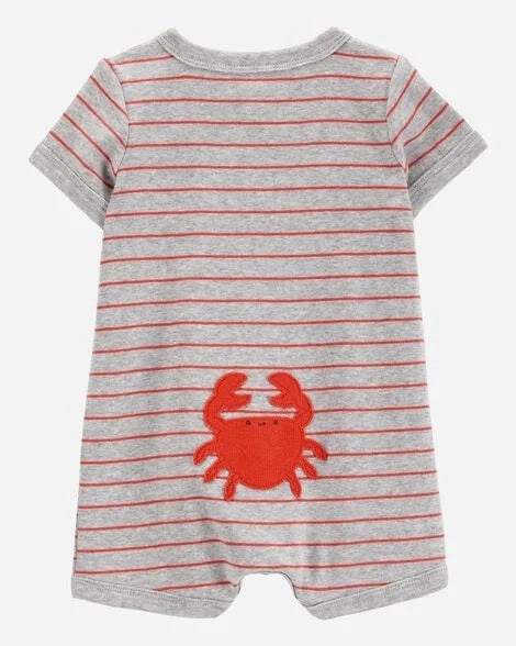 Reinforced Shoulders Anti Pilling Baby Boy Crab Striped Cotton Blend Short-Sleeve Romper 1S474910-984