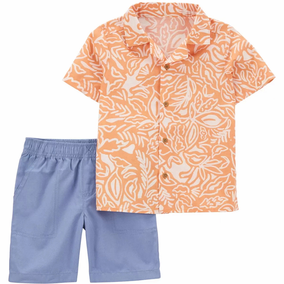 Baby Boys' 2-Piece Palm Linen Button-Front Shirt & Short Set 1R046810 ElasticEdgeBinding