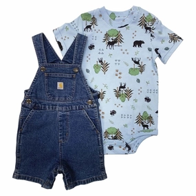 Baby Boys' 2-Piece Short-Sleeve Wildlife Bodysuit & Denim Shortall Set CG8917 Eco Friendly Material QuickDry