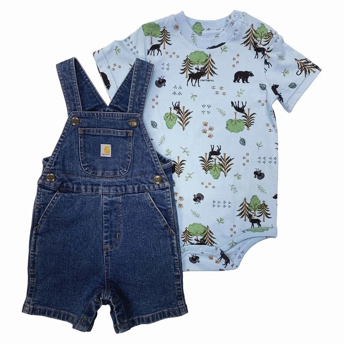 Baby Boys' 2-Piece Short-Sleeve Wildlife Bodysuit & Denim Shortall Set CG8917 Casual Wear