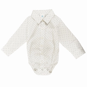 Flexible Shoulder Gusset Baby Boys' Long-Sleeve White Bodysuit with Black Dots 4302