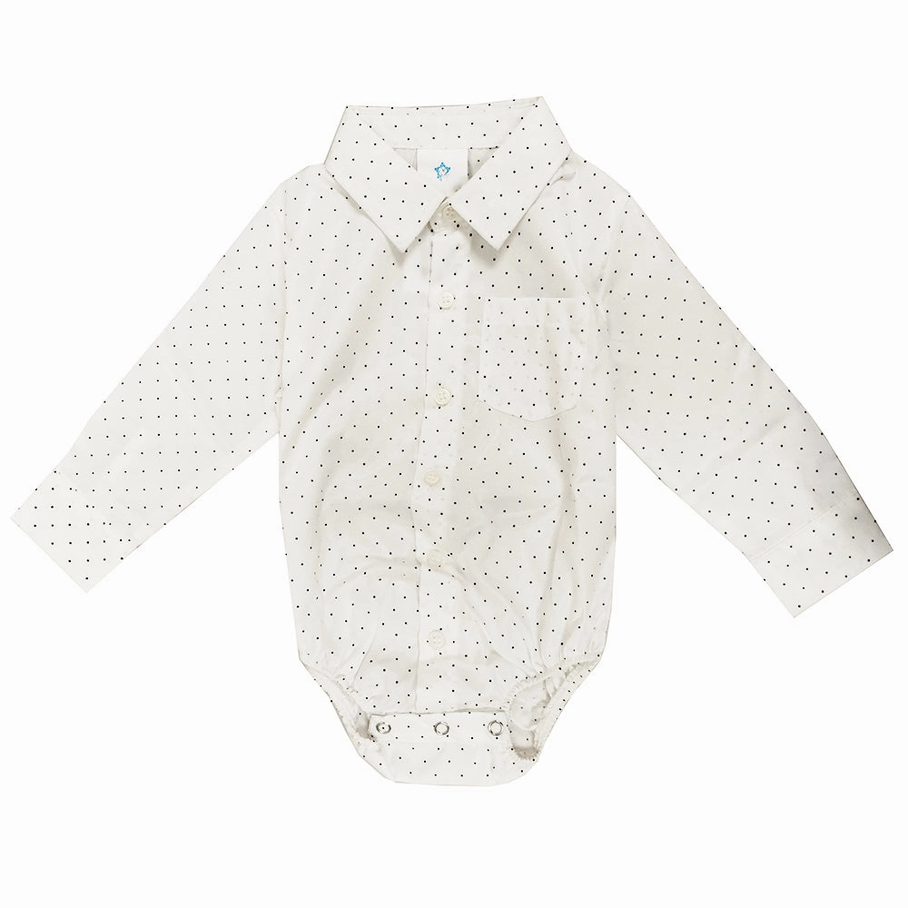 Thermal Regulation System Baby Boys' Long-Sleeve White Bodysuit with Black Dots 4302