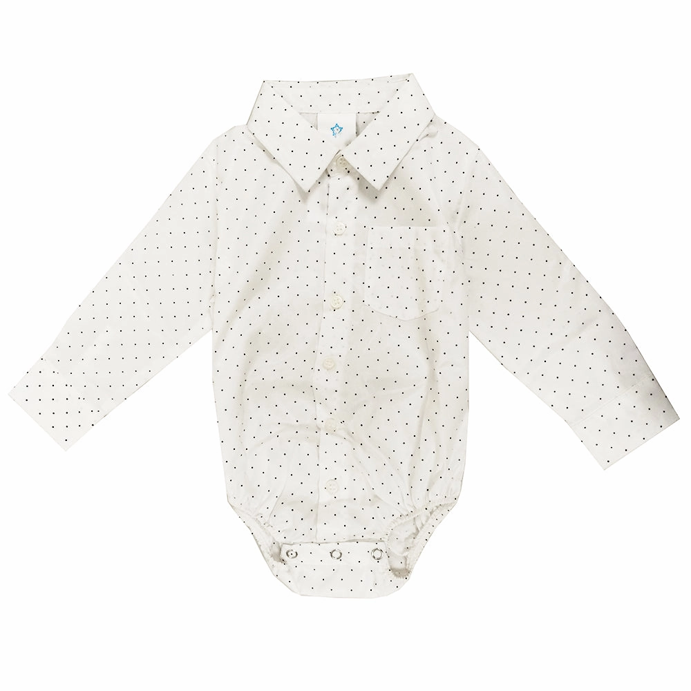 Baby Boys' Long-Sleeve White Bodysuit with Black Dots 4302 ButtonlessClosure Ventilated Side Panels