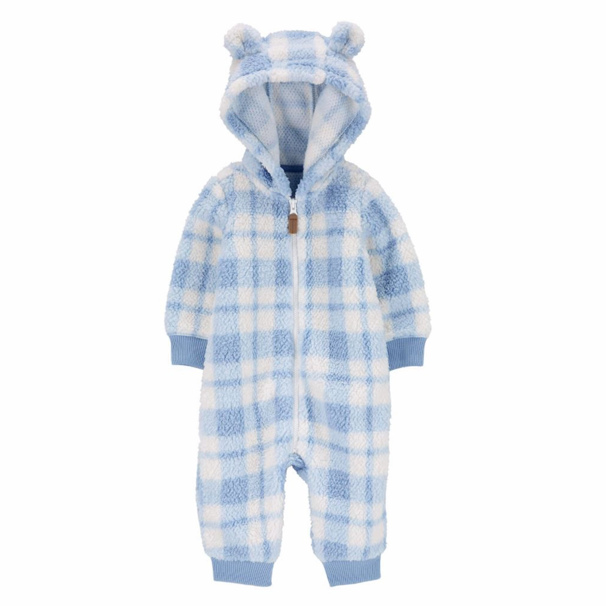 Baby Boys' Plaid Hooded Fuzzy Jumpsuit 1R963310 Quick Release Fasteners UltraSoftInterior