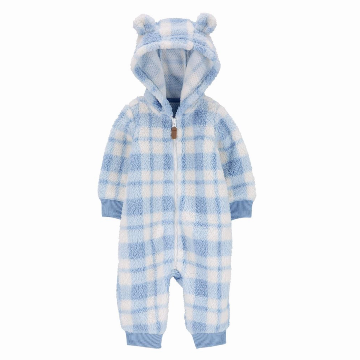 RecycledPolyester ReflectiveTrim Baby Boys' Plaid Hooded Fuzzy Jumpsuit 1R963310