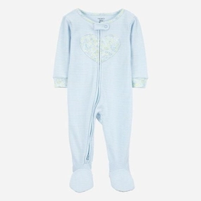 Baby Girl Heart Striped Snug Fit Cotton Footie 1-Piece Pajamas - Blue 1S393210-969 Heather Effect Finish NoTagLabel