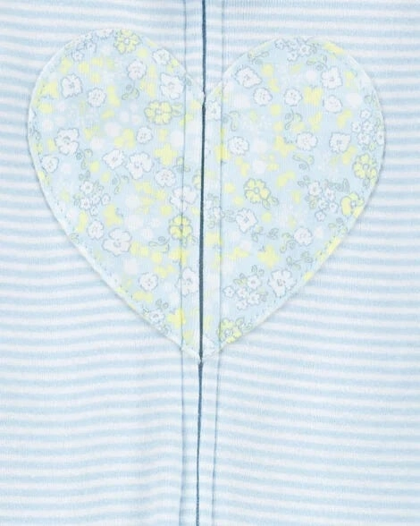 UltraSoftLining Baby Girl Heart Striped Snug Fit Cotton Footie 1-Piece Pajamas - Blue 1S393210-969