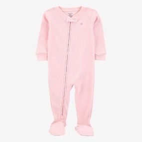 Baby Girl Heart Waffle Knit Footie 1-Piece Pajamas - Pink 1S393710-969 Water Repellent Coating