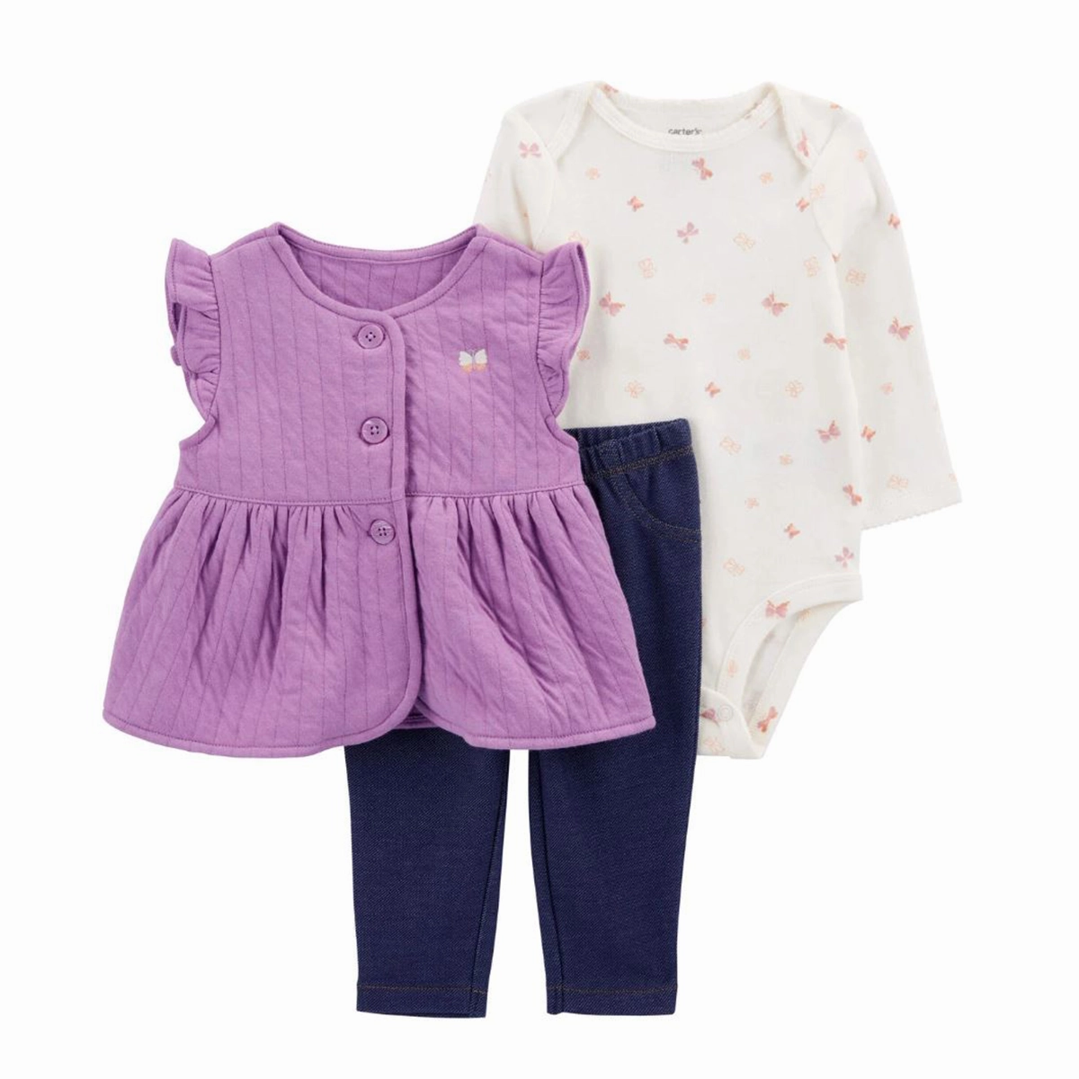 Flattering Drape Modern Design Baby Girls' 3-Piece Quilted Vest Set 1R962210