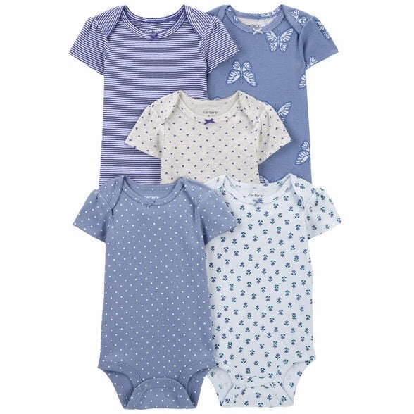 Thermal Regulation Technology Durable Binding Baby Girls' 5-Pack Butterfly Short-Sleeve Body suits 1R036110-999