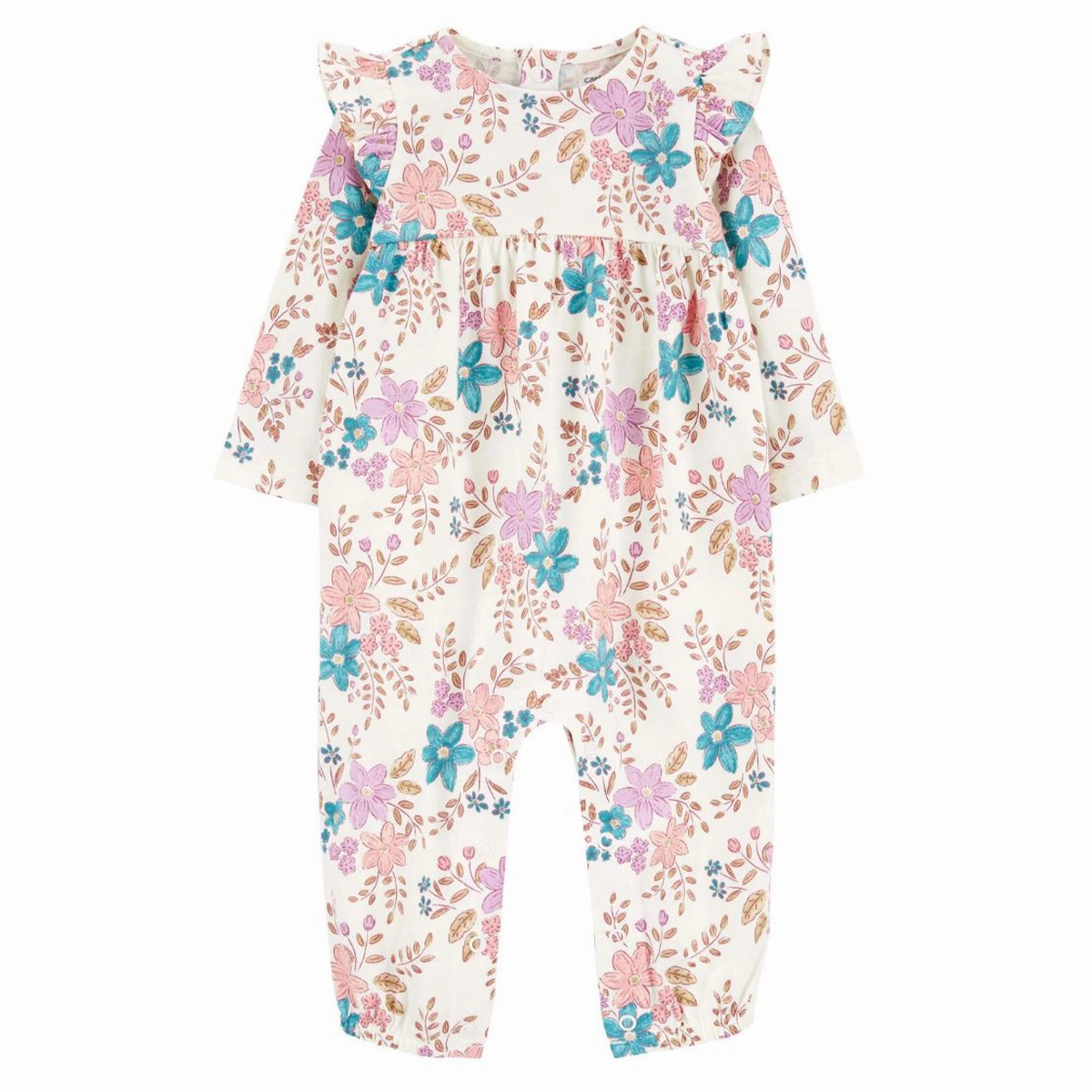 Baby Girls' Floral Jersey Long-Sleeve Jumpsuit 1R967210 Reflective Trim Details