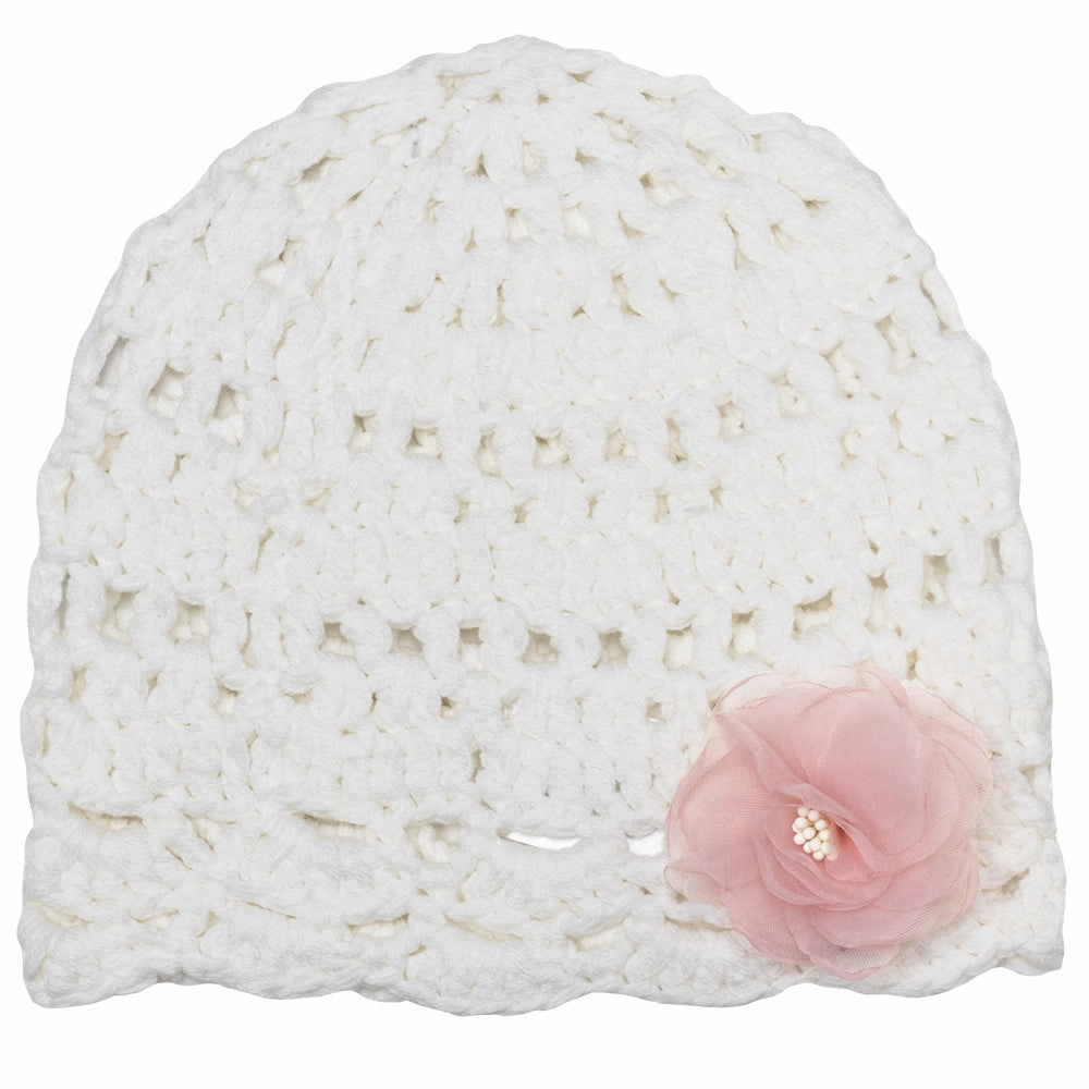 Hidden Pocket Sustainable Production Certified Baby Girls' Lace Crochet Hat with Flower 1025
