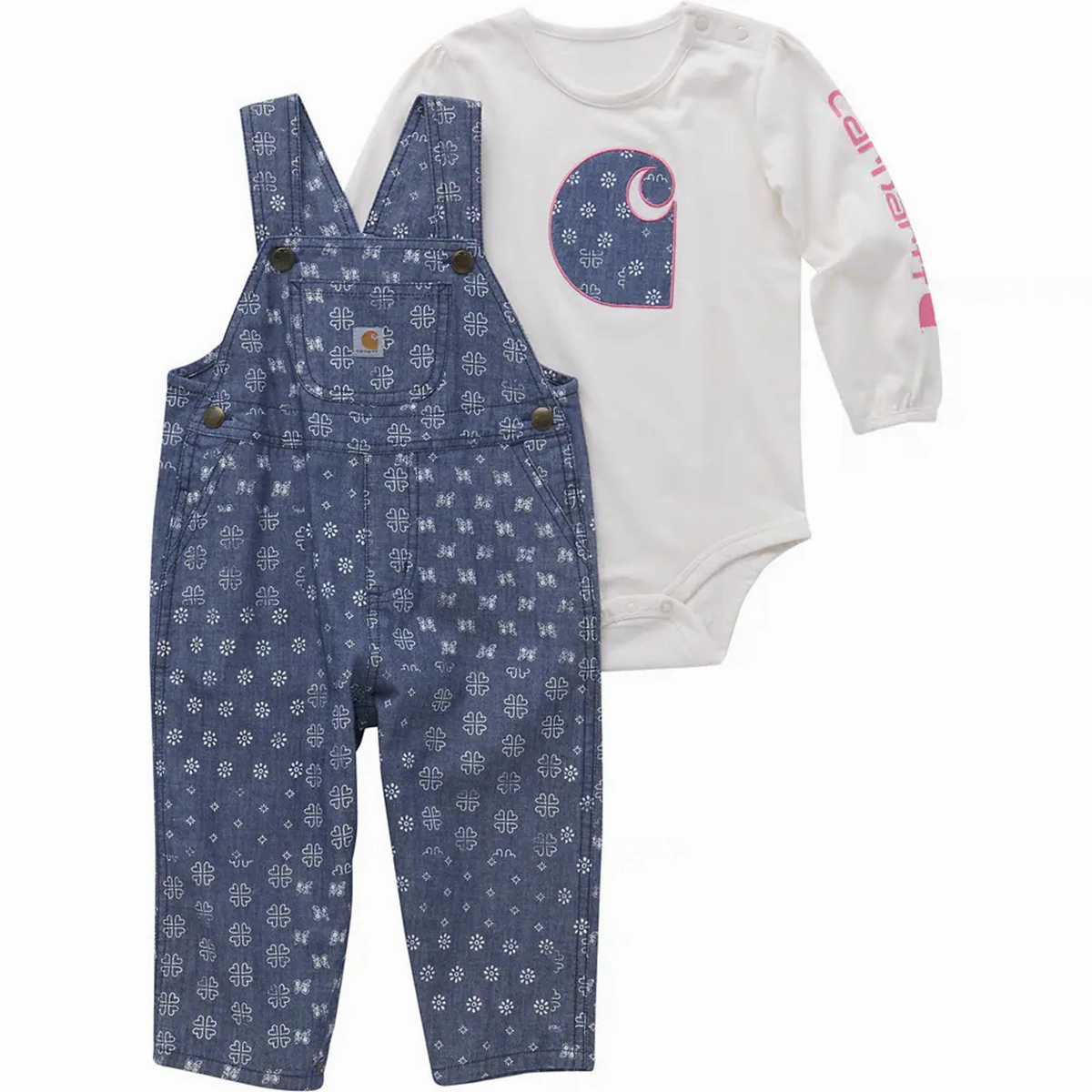 Durable Blend Baby Girls' Long-Sleeve Bodysuit & Printed Chambray Overall Set CG9901