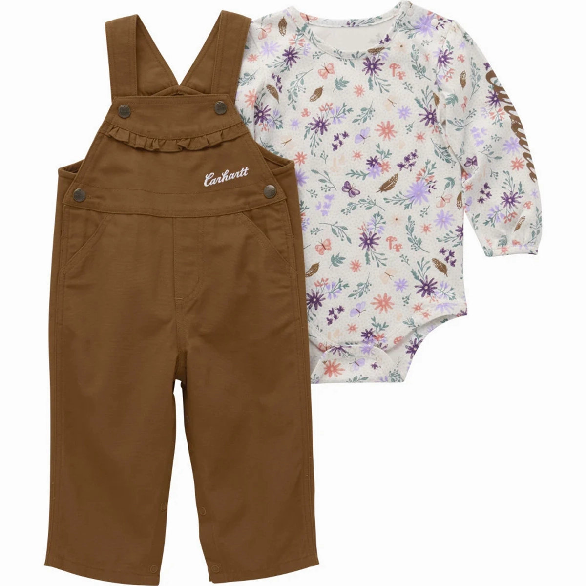 Odor Control Finish BuiltInLayer Baby Girls' Long-Sleeve Bodysuit and Canvas Overall Set CG9899