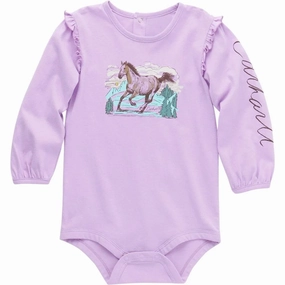 SlimFit ribbed texture Baby Girls' Long-Sleeve Horse Bodysuit CA7077