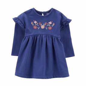 SweatAbsorbent Baby Girls' Navy Floral Long Sleeve Dress 1R861710