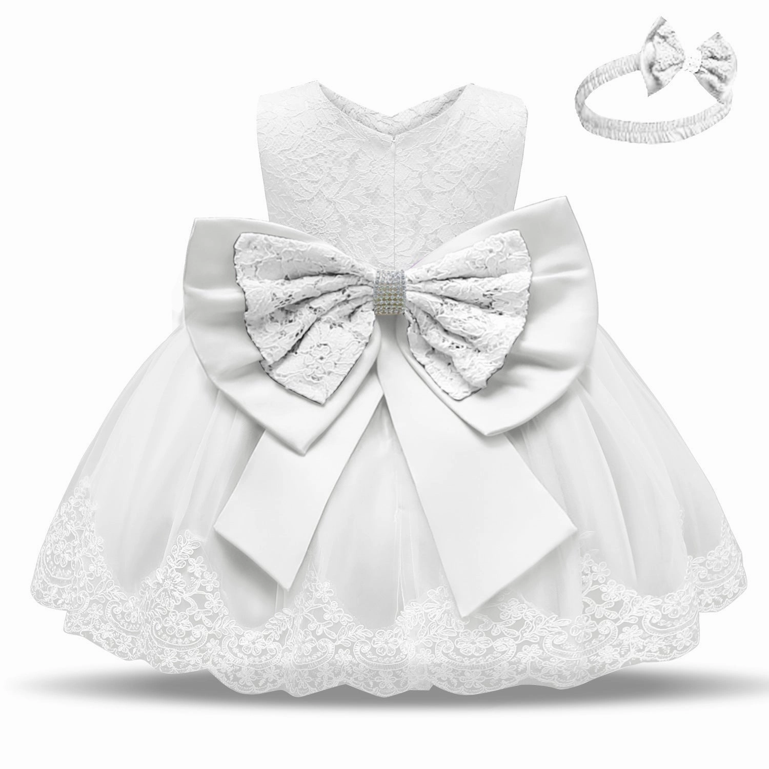 BreathableFabricTech Basic Tank Baby Girls White Baptism Dress Newborn Princess Birthday Wear Toddler Flower Christening Ball Gown Kids Dresses for Girls 12 24M