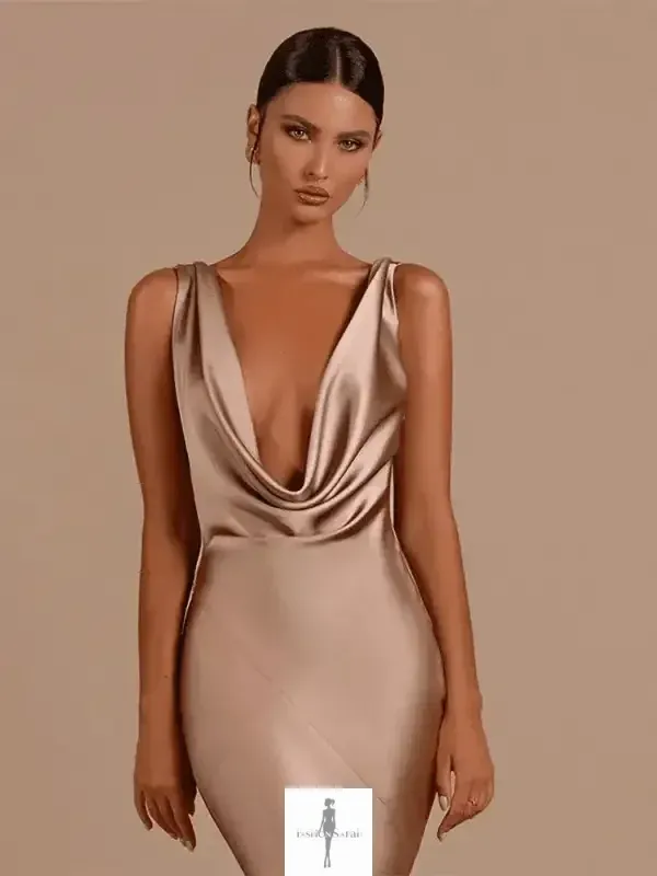 Backless Deep V Satin Maxi Dress EasyAdjustStraps