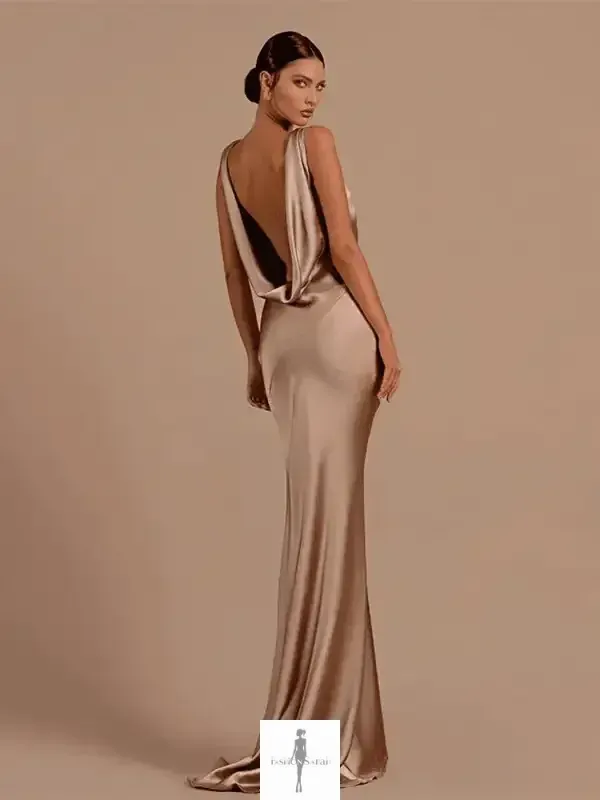 Backless Deep V Satin Maxi Dress Hero Fit Active Look