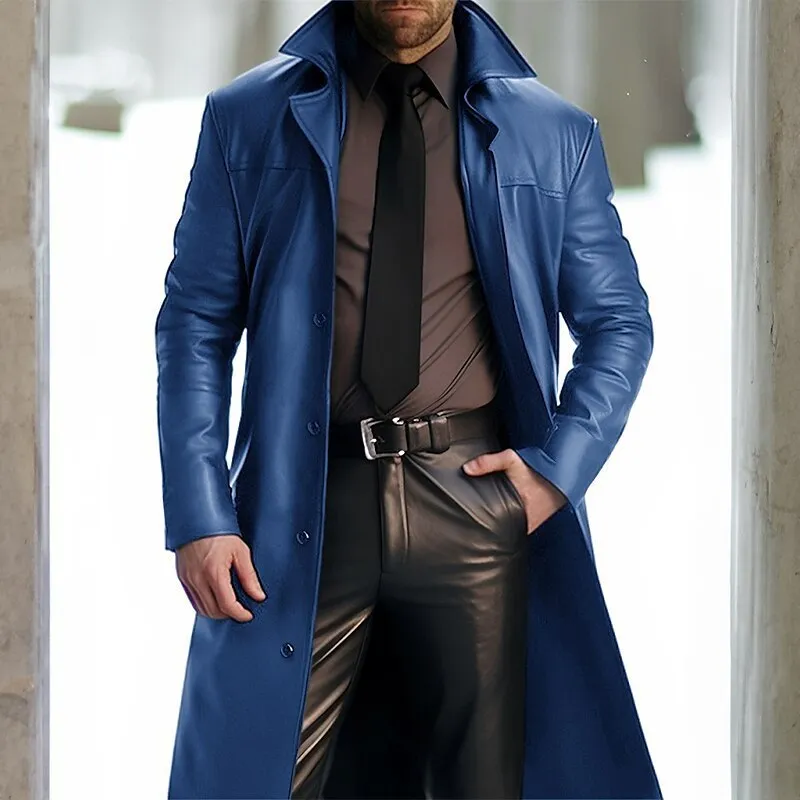 Two Way Zipper Vintage Leather Men's Mid-length Coat