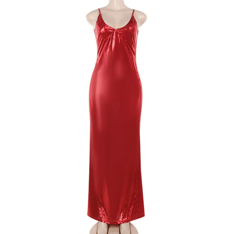 Vibrant Light Dress for brunch Slim-fit Sling Gloss Dress Women