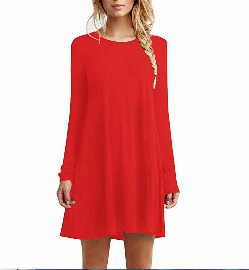Comfortable and Flattering Refined Presence Solid color long-sleeved loose slim dress