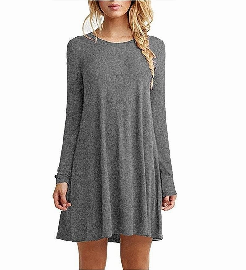 Solid color long-sleeved loose slim dress Vibrant Hue