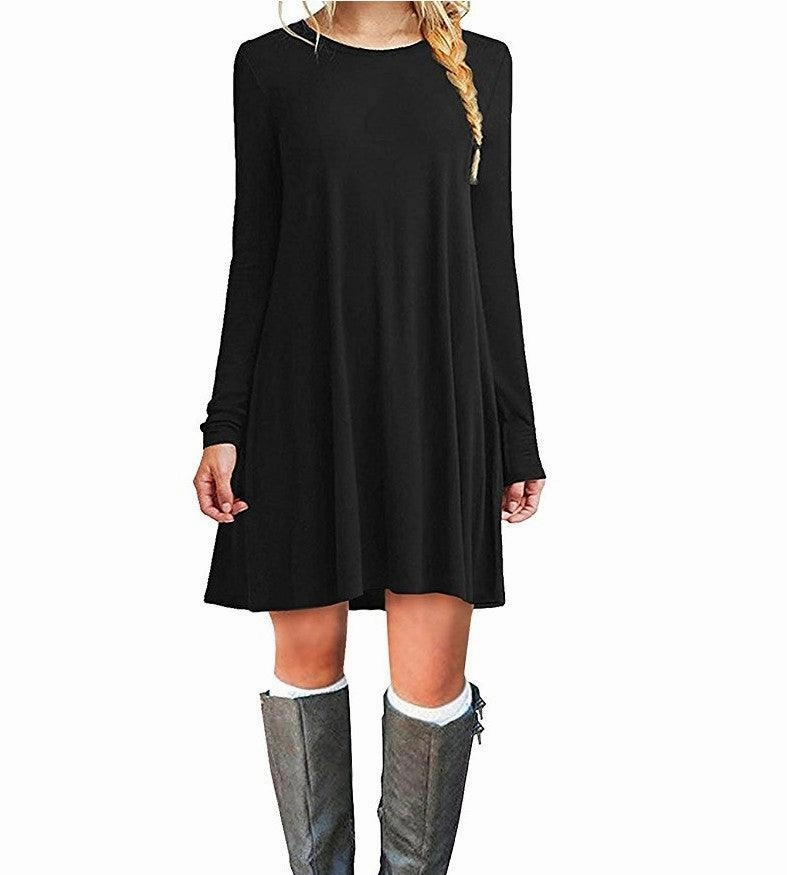 Work Fit Button Accent Solid color long-sleeved loose slim dress