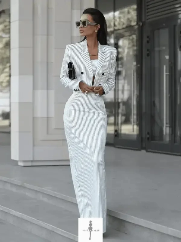 Cropped Blazer Coat High Waist Slit Long Skirt Urban Ready Day-to-evening dress