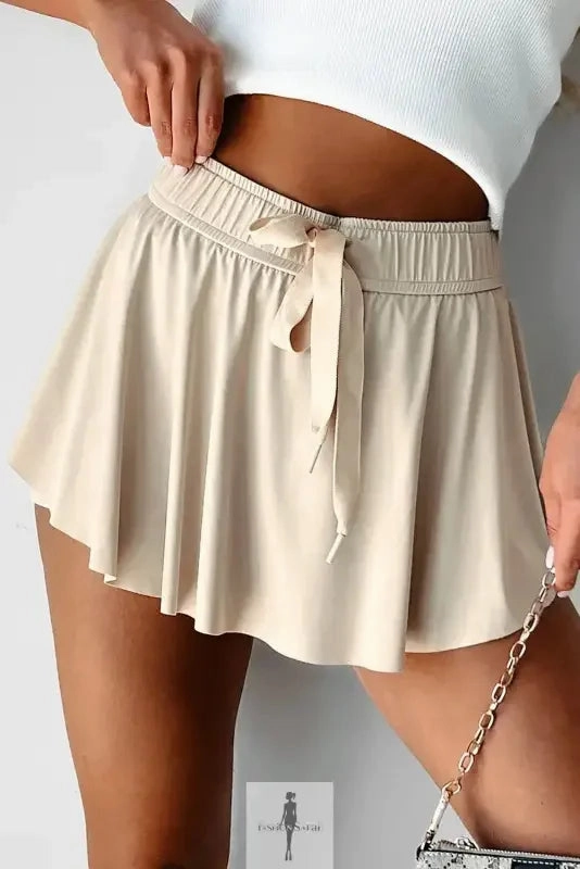 Beige Kordelzug Mini Skort Water Repellent Outer Layer Non Chafing Seamless Edges