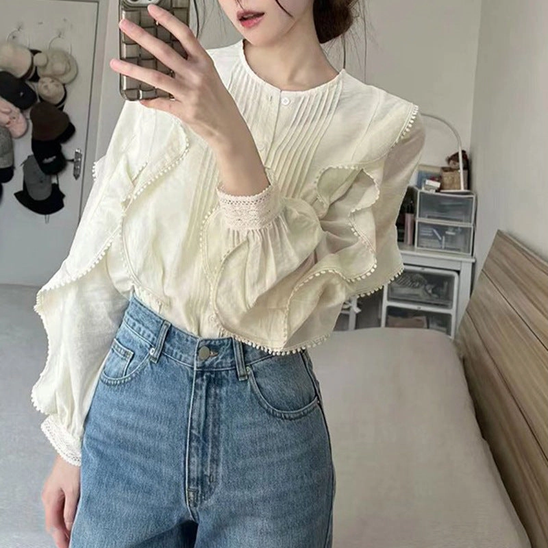 Minimalist Style Comfort-First Peplum Lantern Sleeve Long Sleeve Shirt