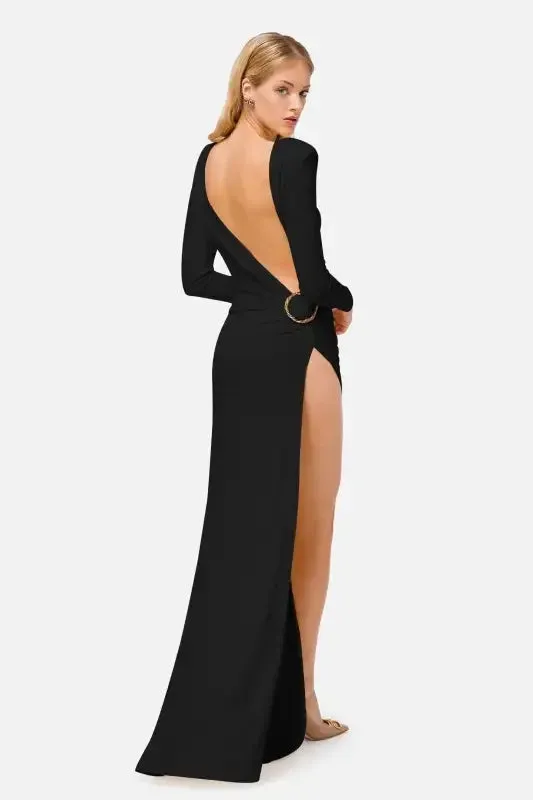 Comfy Style ReflectiveDetails Side Slit Backless Dress
