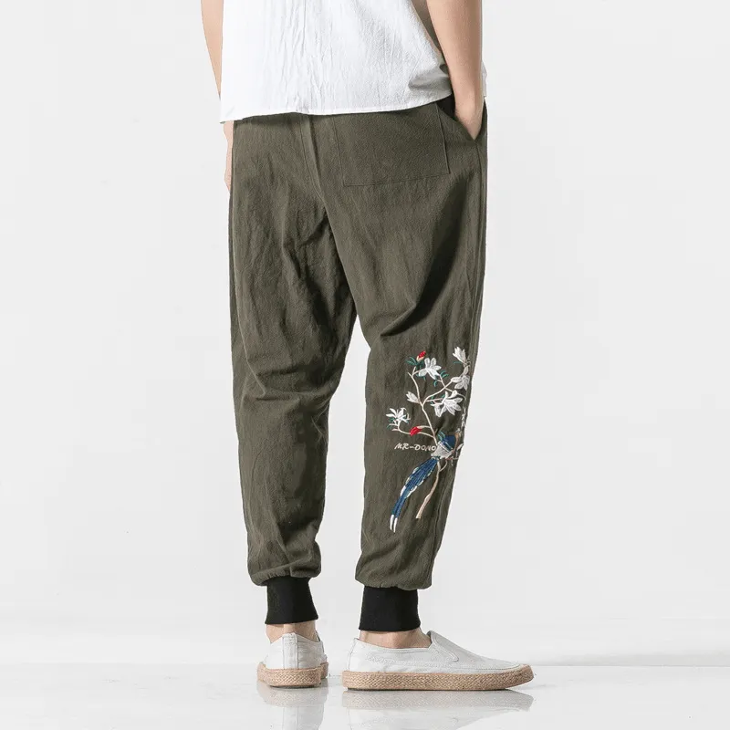 Oversized Embroidered Color Embroidered Cropped Trousers Sporty Comfort Fit SeamlessConstruction