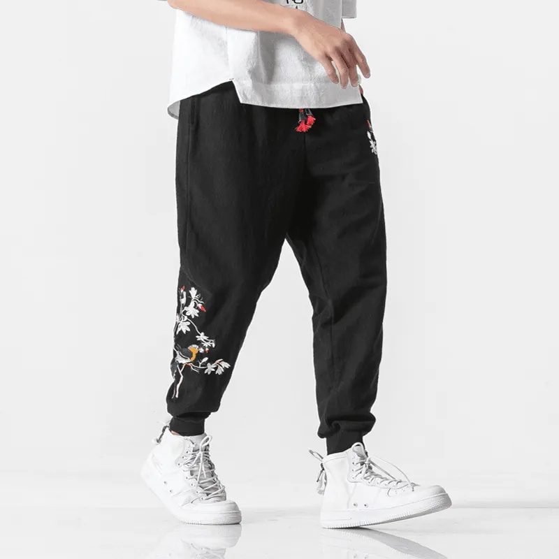Oversized Embroidered Color Embroidered Cropped Trousers Durable Waistband