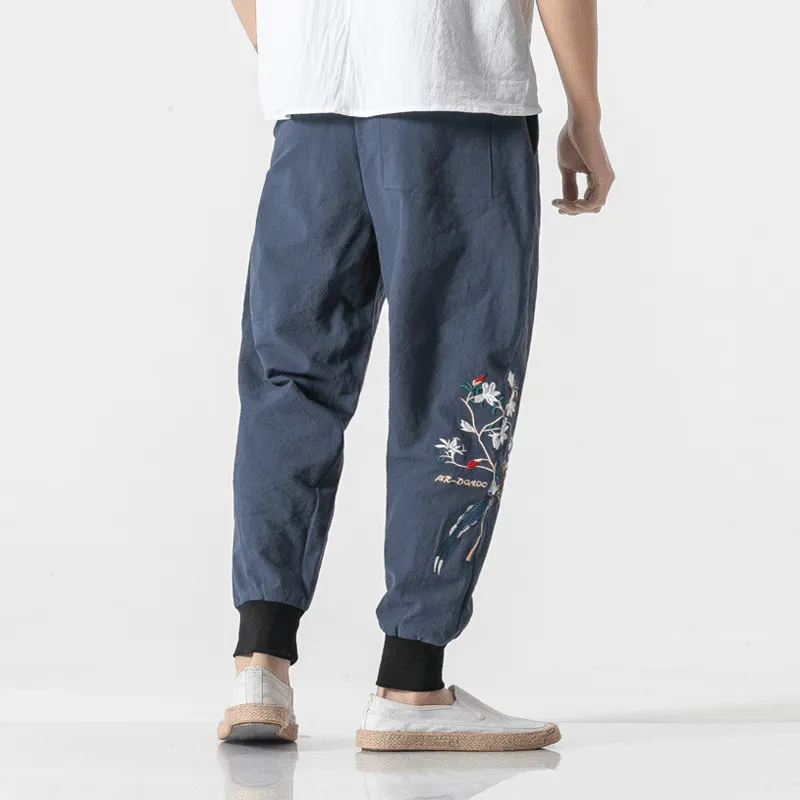WindproofLayer Chilly Weather Comfort Oversized Embroidered Color Embroidered Cropped Trousers