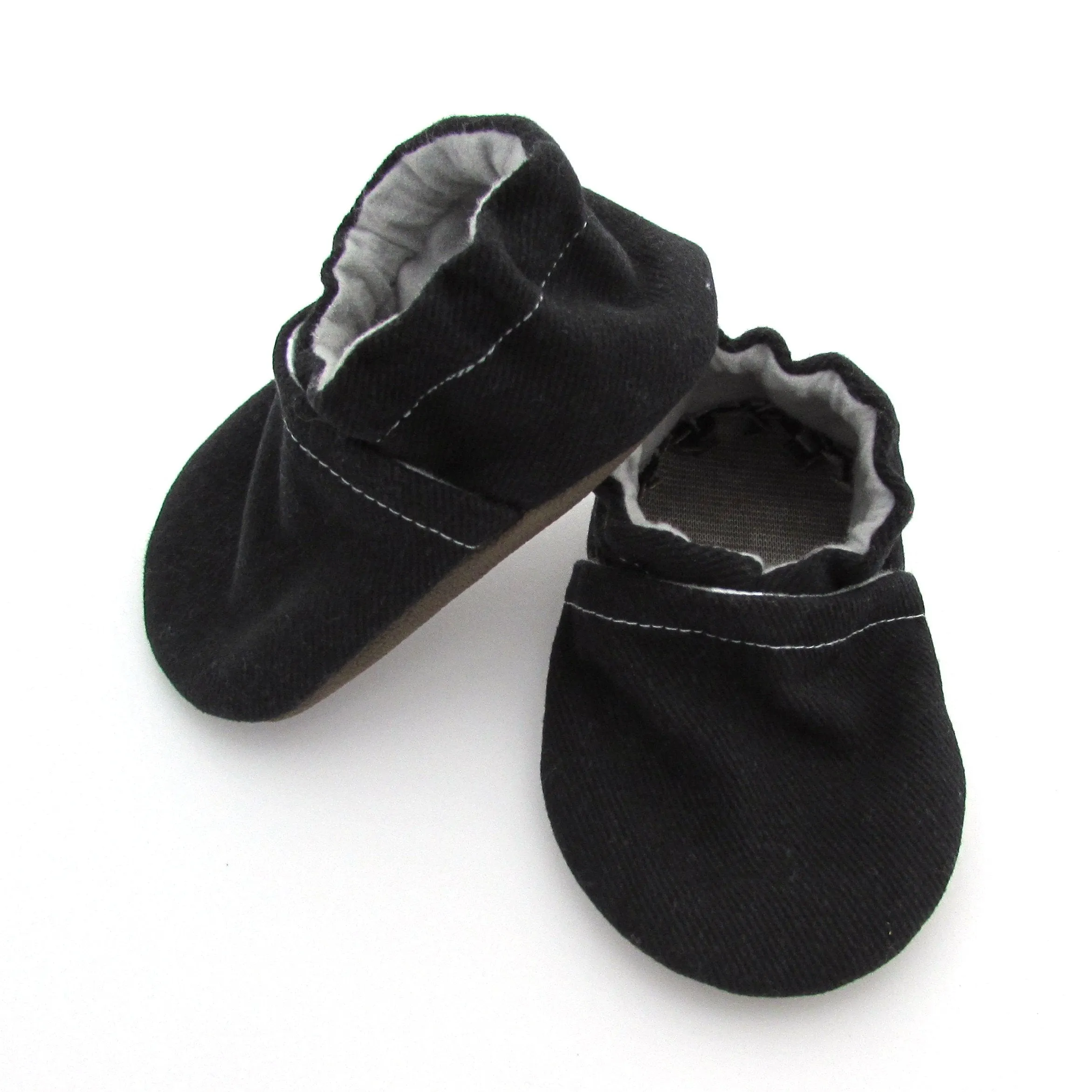 Black Brushed Denim Baby Shoes perforated design