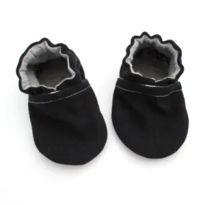 Black Brushed Denim Baby Shoes Abrasion Resistant Material