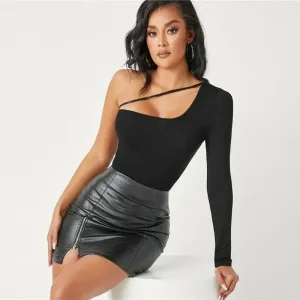Black One Shoulder bodysuit Urban Cool Basic Wear