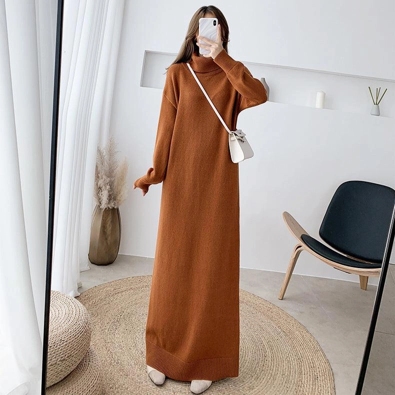 Chic Casual Wear Calm Mood Black knitted dress long skirt