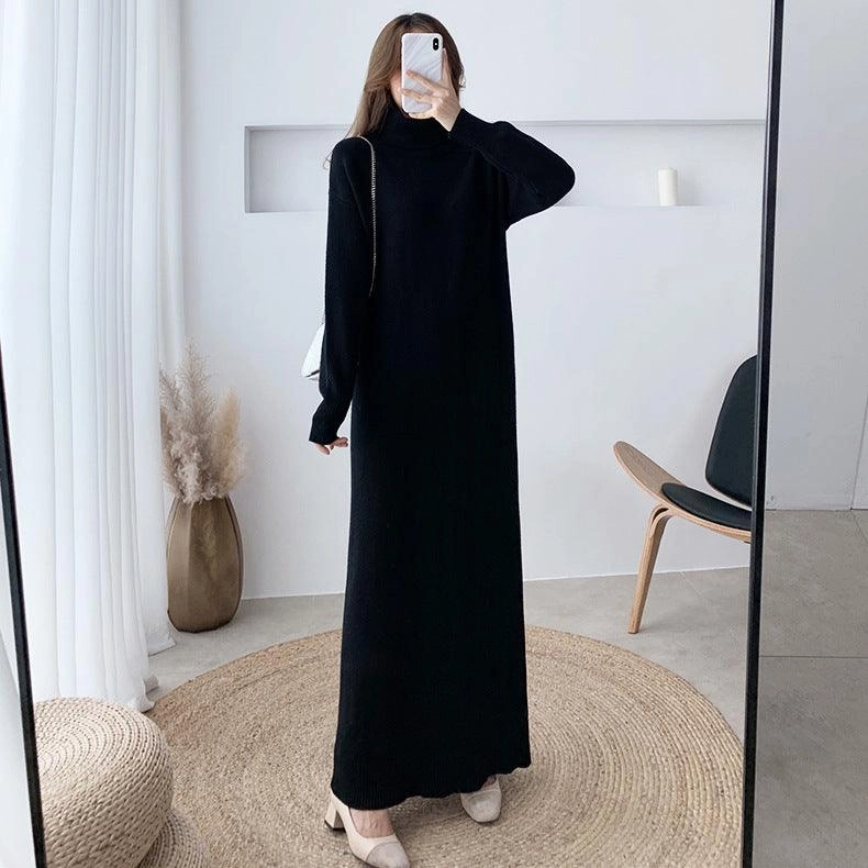 Non-Pilling Black knitted dress long skirt