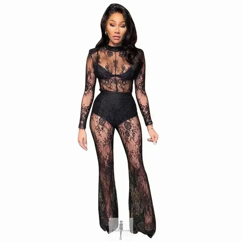 Picnic Vivid Black Lace Perspective Jumpsuit