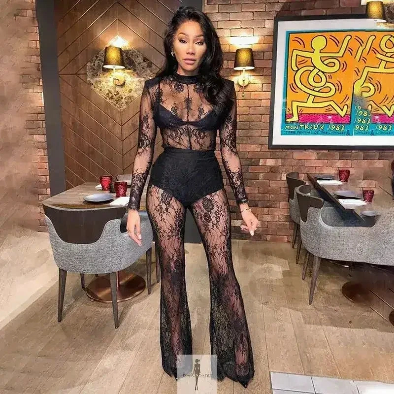 Black Lace Perspective Jumpsuit Premium Home